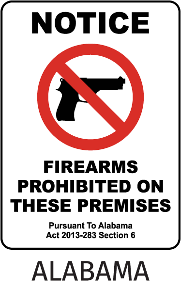 Alabama Firearms Prohibited Sign