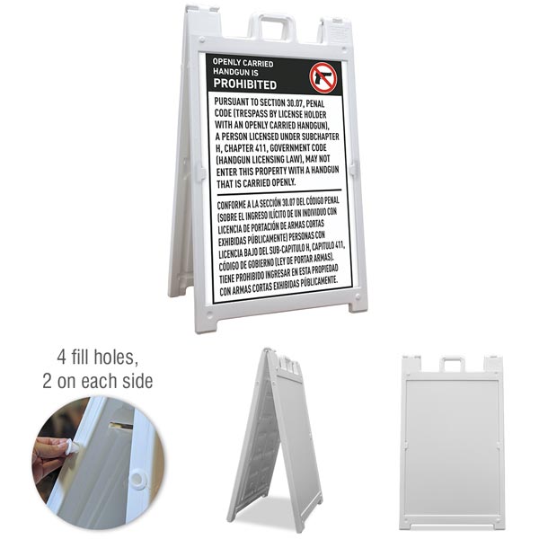 Bilingual Texas 30.07 No Open Carry Sandwich Board Sign