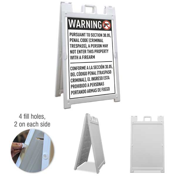 Bilingual Texas 30.05 No Firearms Allowed Sandwich Board