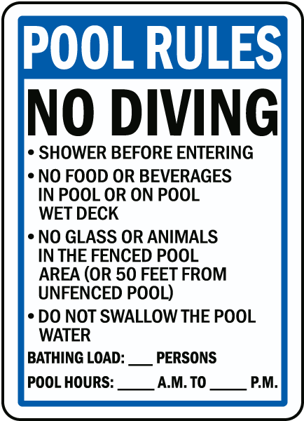 Florida Pool Rules No Diving Sign