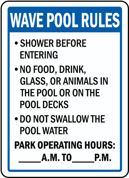 Florida Water Park Pool Rules Sign