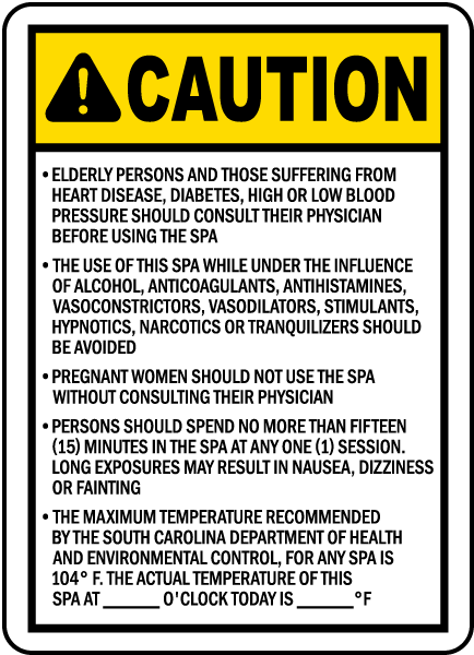 South Carolina Spa Rules Sign