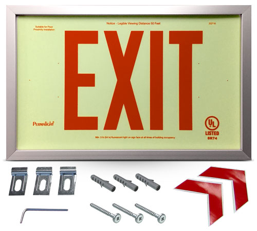 Photoluminescent Framed Red Exit Sign