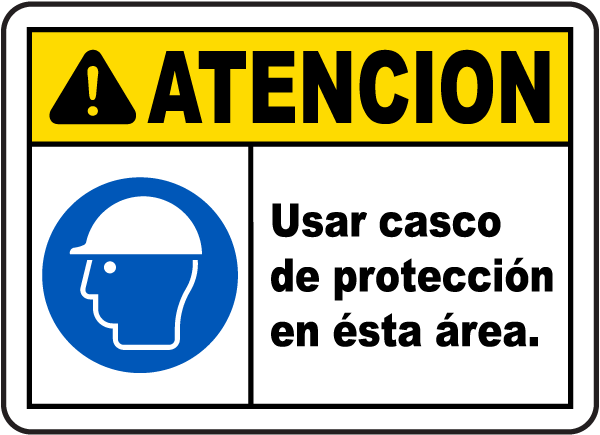 Spanish Caution Hard Hat Area Sign