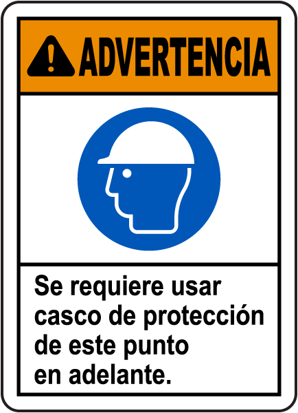 Spanish Warning Hard Hat Required Beyond This Sign