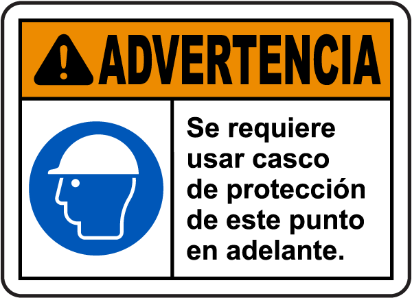 Spanish Warning Hard Hat Required Beyond This Sign