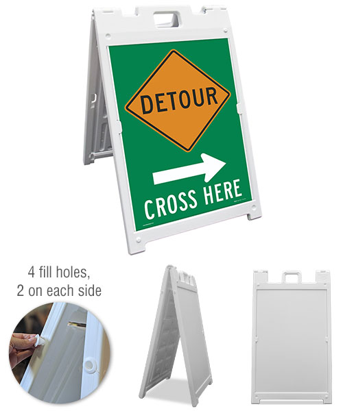 Detour (Right Arrow) Cross Here Sandwich Board Sign
