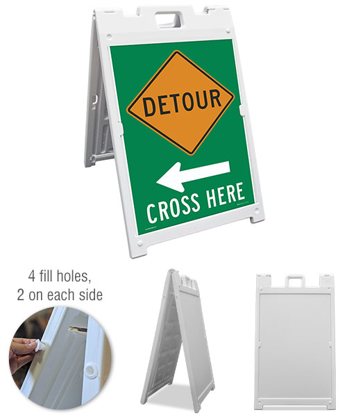 Detour (Left Arrow) Cross Here Sandwich Board Sign