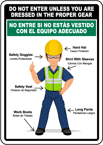 Bilingual Do Not Enter Without Proper PPE Sign