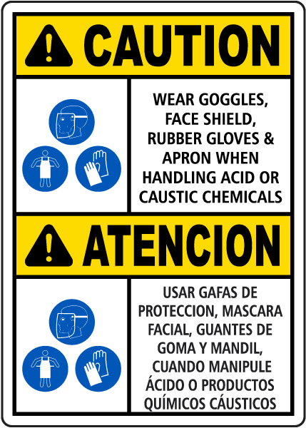 Bilingual Caution Wear Protective Equipment Acid Sign