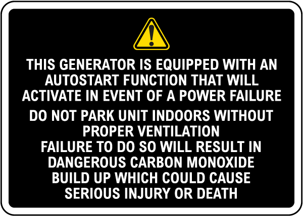 Do Not Park Unit Indoors Without Proper Ventilation Sign