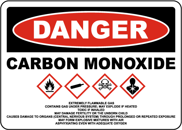 Danger Carbon Monoxide Extremely Flammabled Gas Sign
