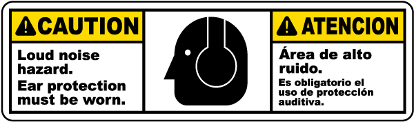 Bilingual Caution Loud Noise Hazard Label