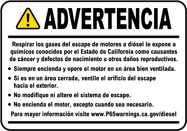 Spanish Diesel Engine Exposure Warning Label