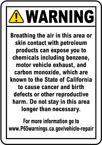 Vehicle Repair Facility Warning Sign