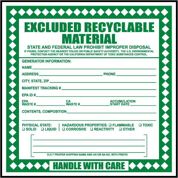 Excluded Recyclable Material Label