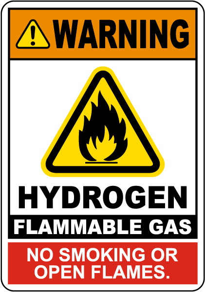 Warning Hydrogen Flammable Gas With Image Sign