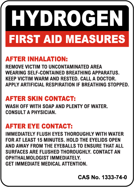 Hydrogen First Aid Measures Sign