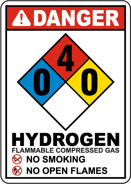 NFPA Danger Hydrogen 0-4-0 Sign