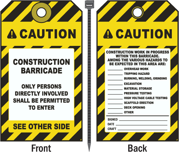 Caution Construction Barricade Tag