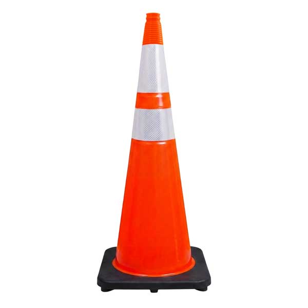 36" Elite Orange Traffic Cone, 10lbs Black Base & 3M Reflective Bands