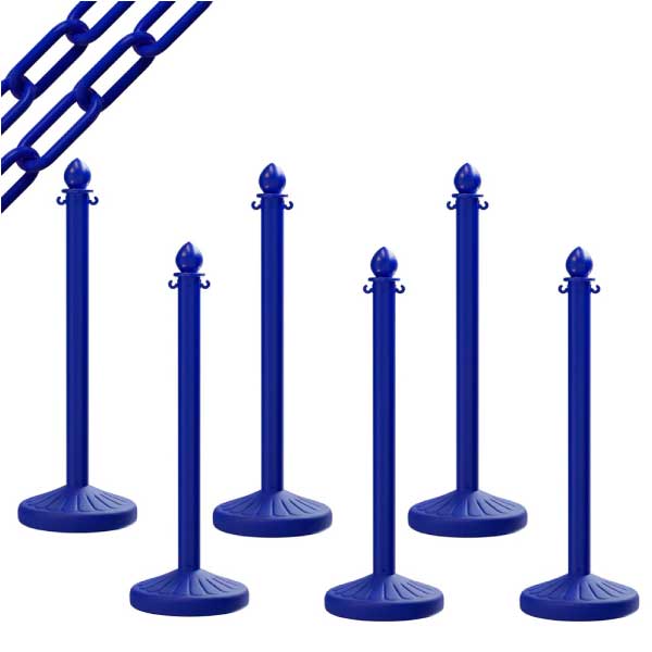 Blue Plastic Stanchion Posts with 50 Ft. Blue Chain