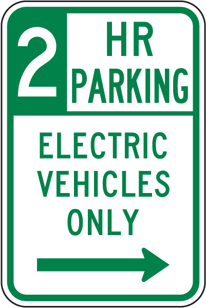 2 HR Parking Electric Vehicles Sign (Right Arrow)
