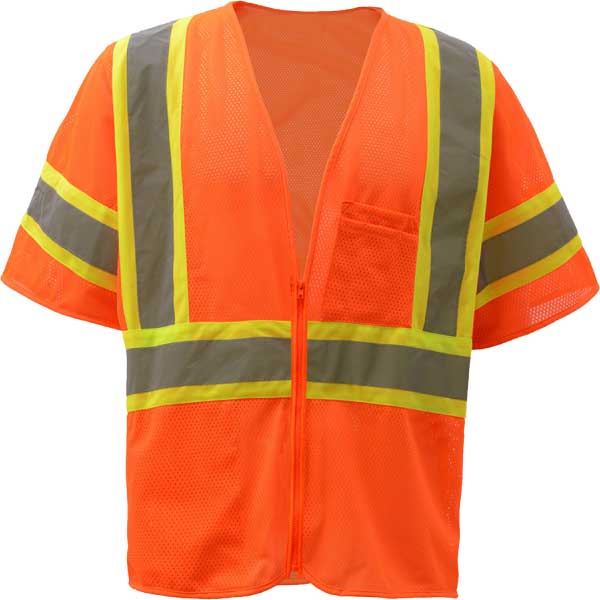 ANSI Class 3 Hi Vis Safety Vest with Zipper and Contrasting Trim