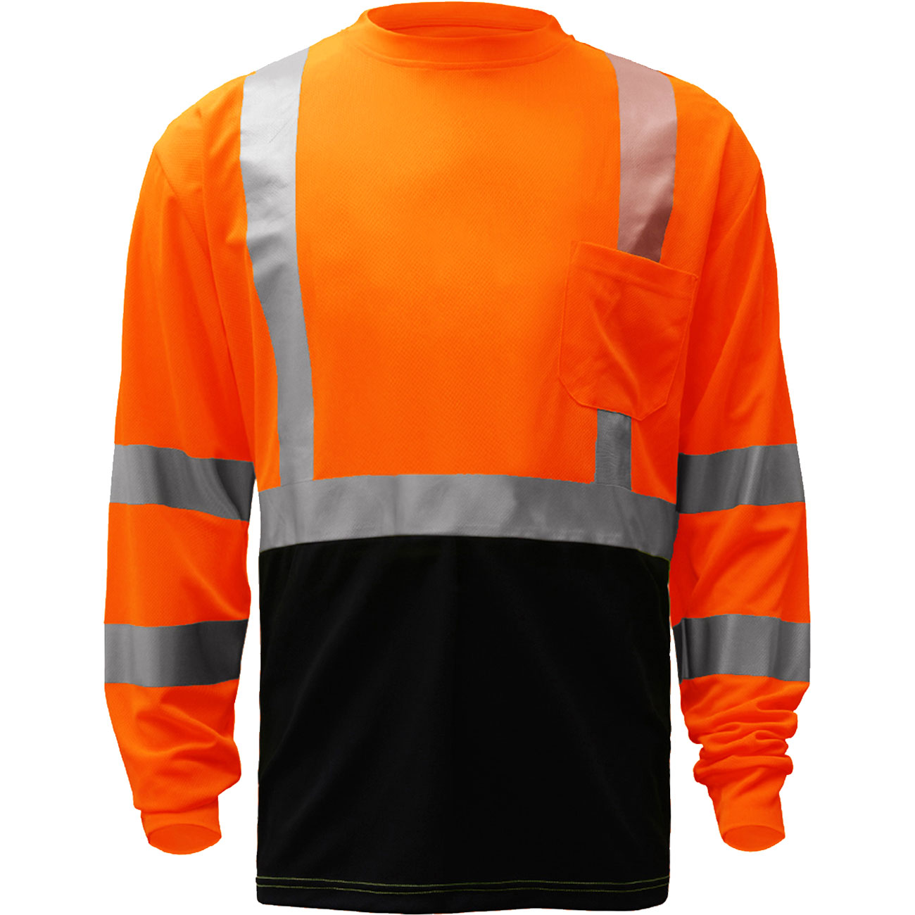 ANSI Class 3 Long Sleeve Safety T-Shirt with Black Bottom