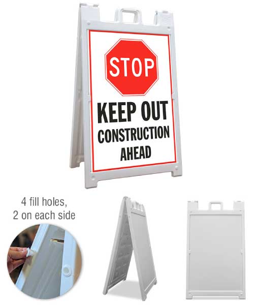 Stop Keep Out Construction Ahead Sandwich Board Sign