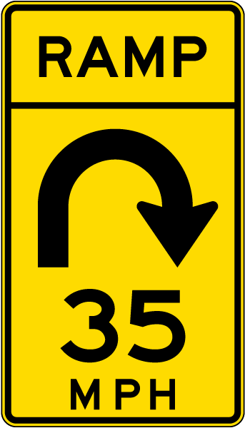 Advisory Ramp Speed 35 Mph Right Loop Sign