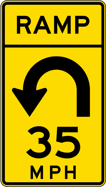 Advisory Ramp Speed 35 Mph Left Loop Sign