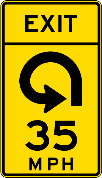 Advisory Exit Speed 35 Mph Reverse Curve Left Sign