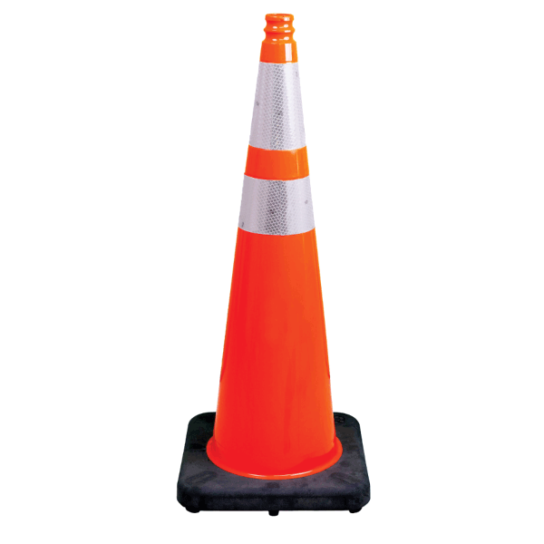 36" Elite Orange Traffic Cone, 12lbs Black Base & 3M Reflective Bands