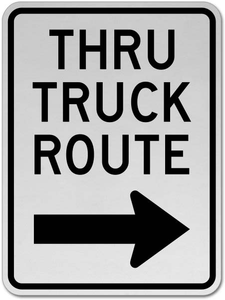 Thru Truck Route (Right Arrow) Sign