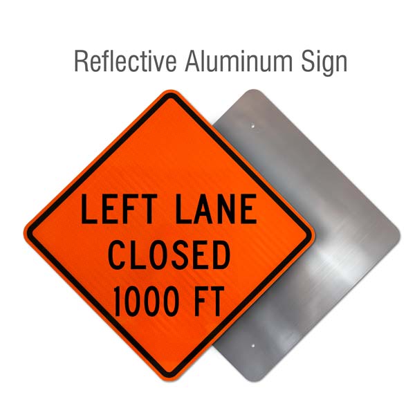Left Lane Closed 1000 FT Sign