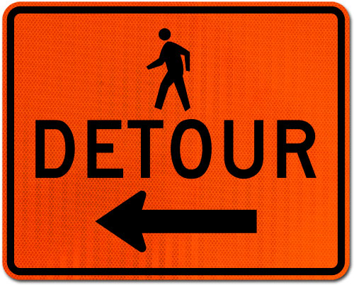 Pedestrian Detour Sign (Left Arrow)