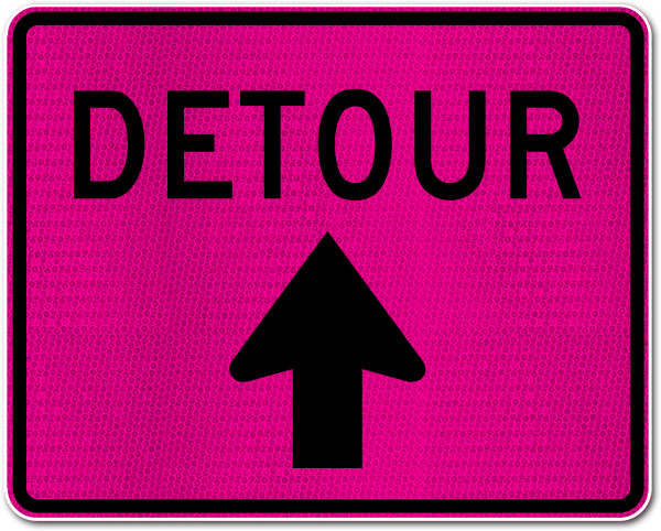 Pink Detour Sign (Up Arrow)