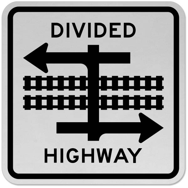Divided Highway Rail Sign