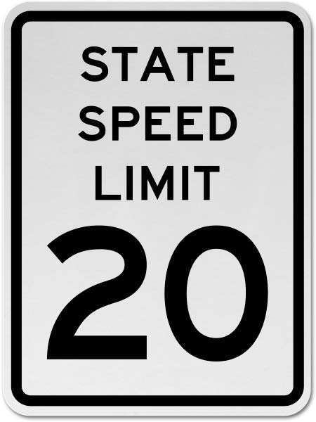 State Speed Limit 20 Sign