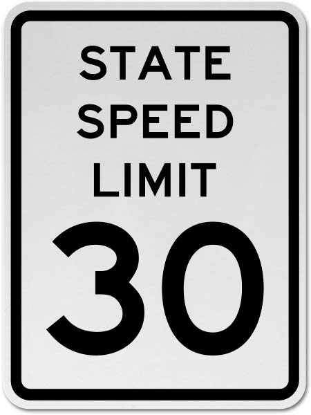 State Speed Limit 30 Sign
