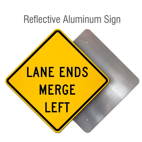 Lane Ends Merge Left Sign