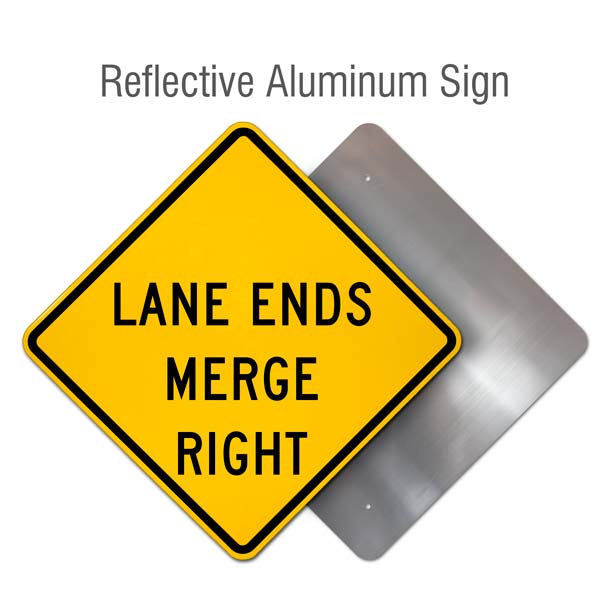 Lane Ends Merge Right Sign