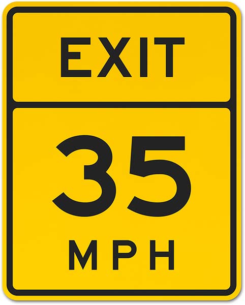 Advisory Exit 35 MPH Sign