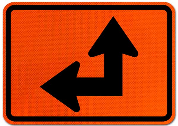 Left Two-Direction Straight/Turn Arrow (Auxiliary) Sign