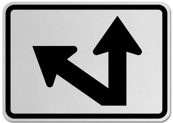 Left Two-Direction Straight/Diagonal Turn Arrow (Auxiliary) Sign