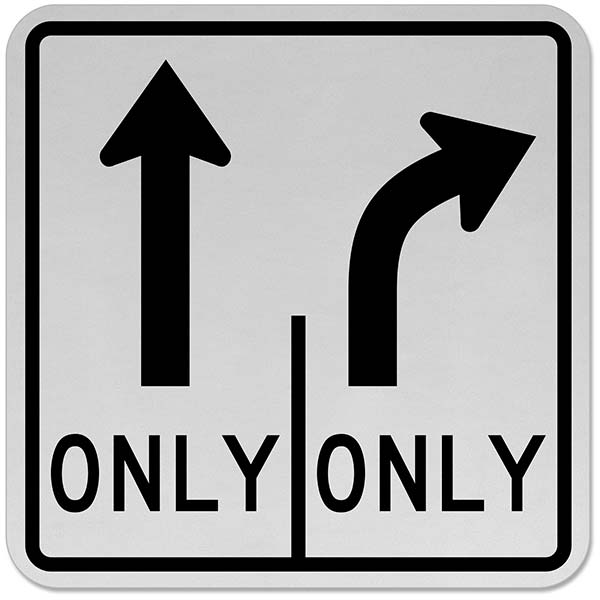 Intersection Lane Control Straight and Right Only Sign