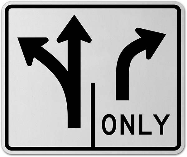 Intersection Lane Control Left Ahead and Right Only Sign