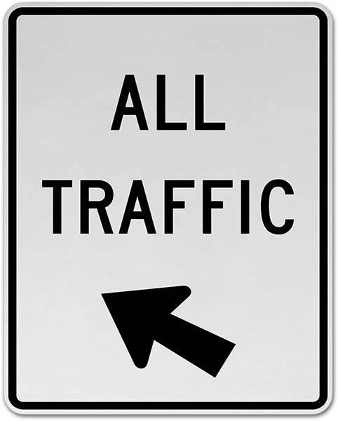 All Traffic (Diagonal Up Left Arrow) Sign