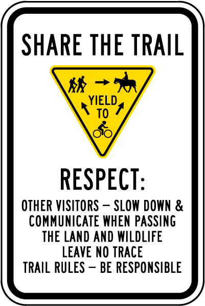 Share The Trail to Bicyclists Pedestrians and Horses Sign